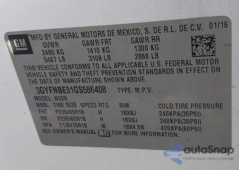 2016 Cadillac Srx Luxury Collection from USA, damaged, VIN 3GYFNBE31GS586408